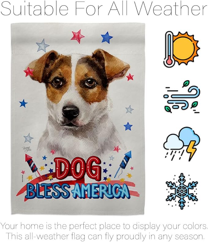 Breeze Decor Patriotic Russell Terrier Garden House Flag-Kit Dog Puppy Spoiled Paw Canine Fur Pet Nature Farm Animal Creature Decoration Banner Small Yard Gift Double-Sided, Made in USA