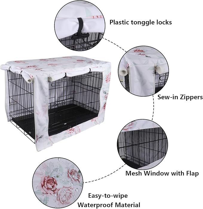 Pethiy Dog Crate Cover Durable Polyester Pet Kennel Cover Universal Fit for Wire Dog Crate - Fits Most 48 inch Dog Crates - Cover only-Flower-48