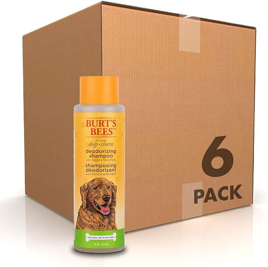 Burt's Bees for Pets Deodorizing Dog Shampoo with Apple and Rosemary, 6pk, 95% Natural Origin Formulas, Dog Deodorizing Shampoo - Gentle Dog Shampoo, Best Dog Shampoo for Smelly Dogs, 6pk, 16 oz