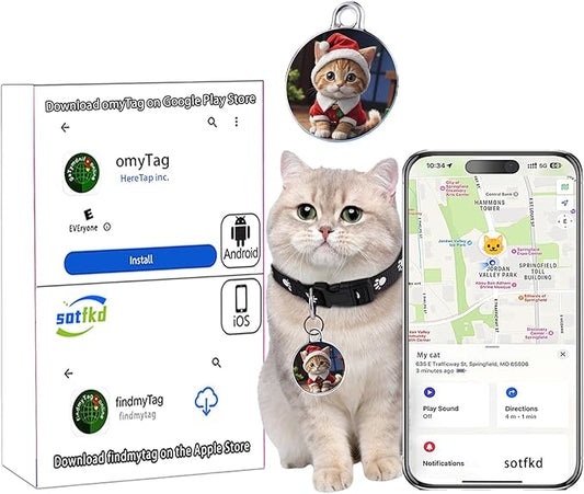 Cat Tracker-Airtag Cat Collar-GPS Tracker for Cats-Android Airtag-Pet Tracker| Android and iOS Universal | No Monthly Fee | No Charging Required | Waterproof | Works with Any Collar