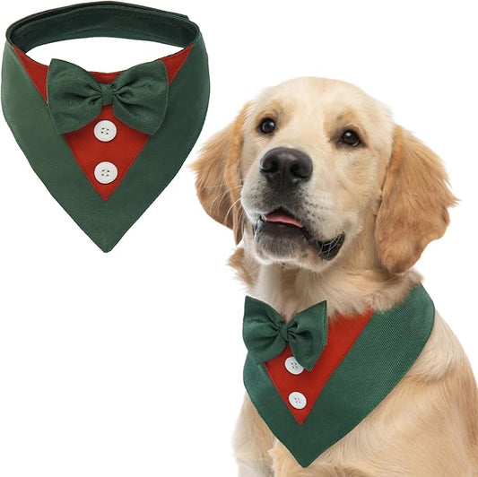 FUAMEY Dog Tuxedo,Formal Dog Wedding Bandana Dog Collar with Bow Tie Dog Birthday Costume Adjustable Pet Party Tux Dog Wedding Attire,Dog Valentines Cosplay for Small Medium Large Pets Christmas XL