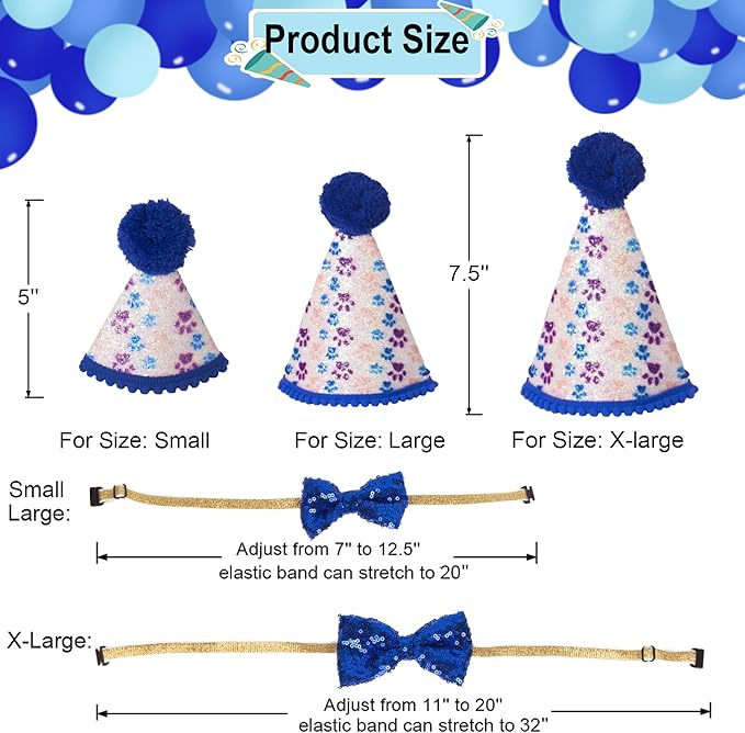 ADOGGYGO Dog Birthday Party Supplies, Pet Party Hat with Numbers, Bow, Blue Plaid Birthday Boy Bandana for Medium Large Dogs (Large)