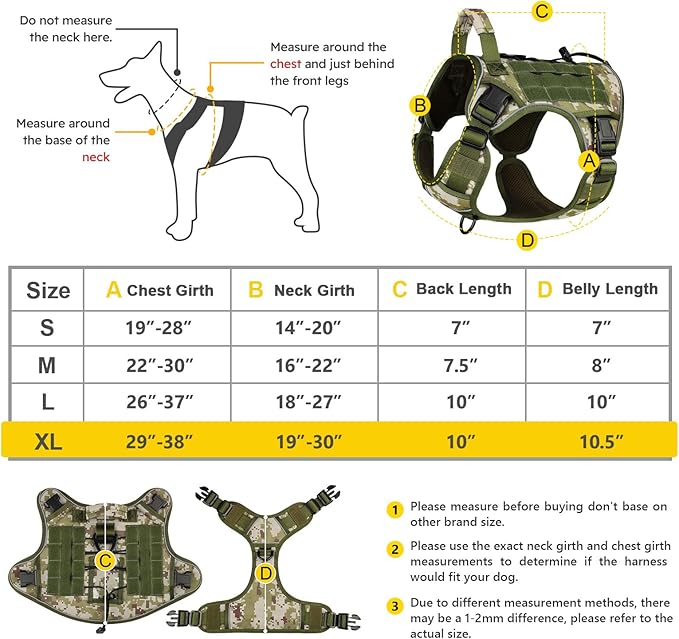 WINGOIN Tactical Dog Harness for Extra Large Dogs, Heavy Duty No Pull Dog Harness with Handle, Adjustable Reflective Military K9 German Shepherd Big Dog Vest for Training, Walking, Green Camo(XL)