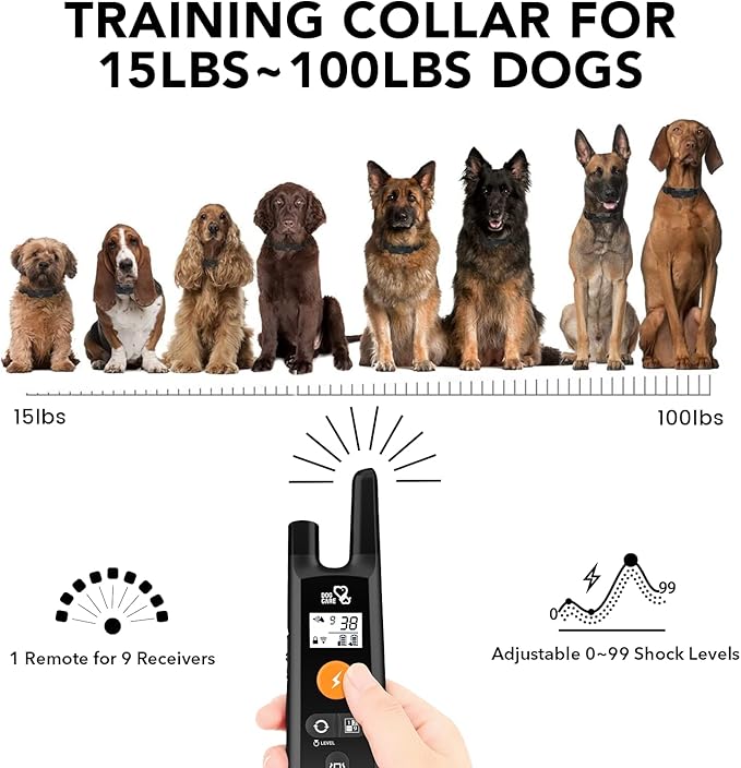 DOG CARE Dog Training Collar with Remote - Dog Shock Collar for All Dogs with 1800FT Remote, Rechargeable Dog Bark Collar with Beep/Vibration/Shock Modes, Security Lock, Rainproof [2023 Upgraded]