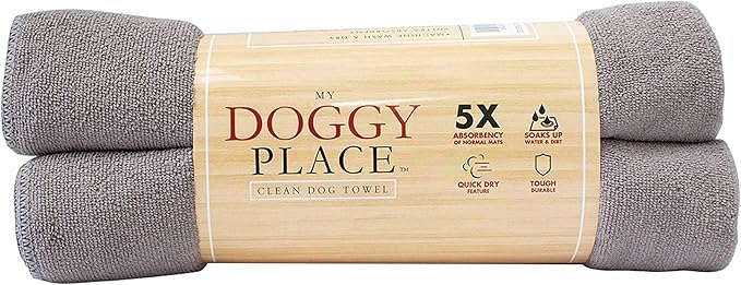 My Doggy Place - Super Absorbent Microfiber Towel - Dog Bathing Supplies - Microfiber Drying Towel - Washer Safe - Ash with Paw Print - 45 x 28 in - 2 Pack