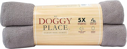 My Doggy Place - Super Absorbent Microfiber Towel - Dog Bathing Supplies - Microfiber Drying Towel - Washer Safe - Ash with Paw Print - 45 x 28 in - 2 Pack