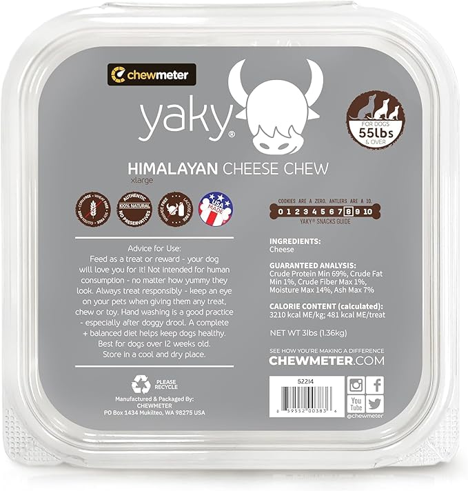 Chewmeter Yaky Himalayan Cheese Chews | Natural Yak Cheese Dog Chews | Long Lasting, Stain Free, Protein Rich, Low Odor | 100% Natural, Healthy & Safe | XLarge | for Dogs 55 lbs and Larger | 3.0 lb
