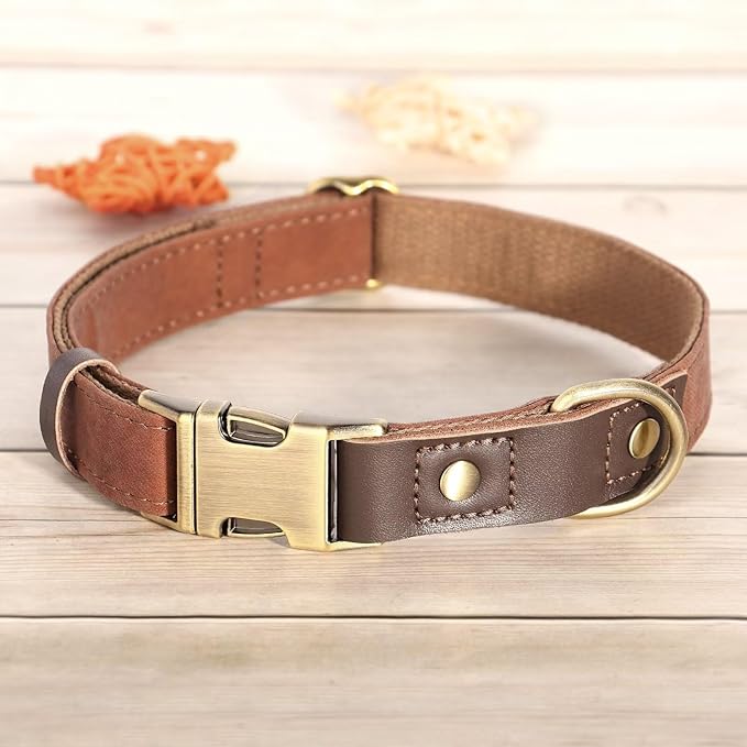 Didog Soft Padded Leather Dog Collars for Small Dogs, Classic Heavy Duty Dog Collar with Quick Release Metal Buckle, Adjustable Small Dog Collar Leather,Brown,S