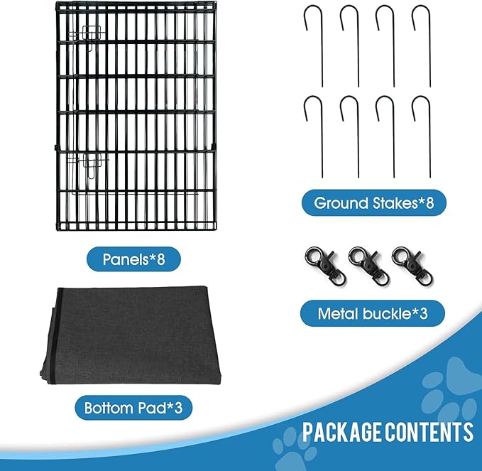 Pet Playpen Dog Pen Foldable Dog Exercise Fence 8 Panels 36 Inch Kennels Pet Playpen Options Ideal for Pet Medium Animals Outdoor Indoor (Playpen with Top Cover)