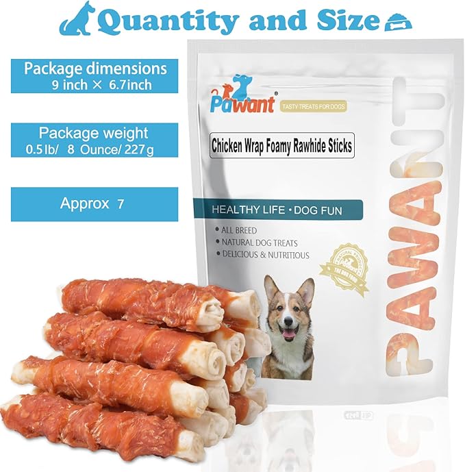 Dog Treats Chicken Wrapped Rawhide Rolls Healthy Dog Chews Long Lasting for Large Dog 0.5lb/227g
