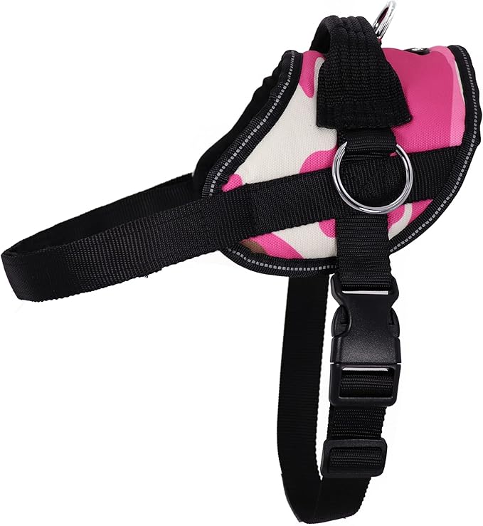 Bark Appeal Pink Camo No-Pull Dog Harness for Small to Medium Sized Pets – Adjustable, Reflective Vest with 3 Leash Clips for Added Control, Easy Walks & Training – Medium
