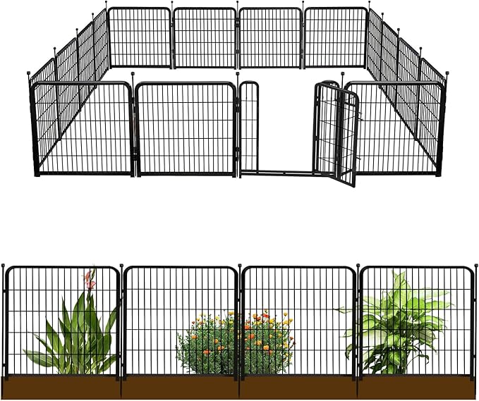 48 in(H) Decorative Garden Fence with Gate,8 Panels Total 17.7 Ft(L) Heavy Duty Iron Animal Barrier Fence for Yard,Suitable for Indoor Pet Or Outdoor Dog Fencing, Garden Border Fence