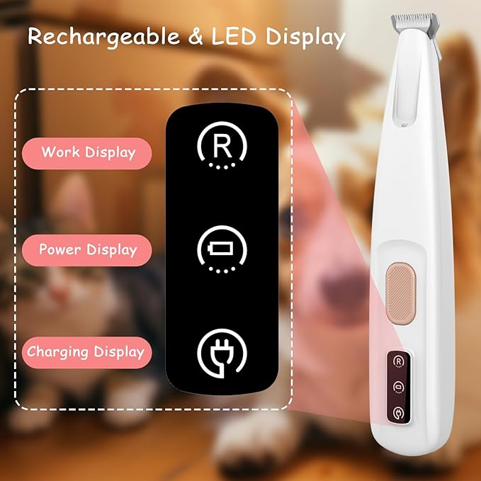 Dog Paw Trimmer with Detachable Ceramic Blade for Trimming, Cat & Dog Hair Clippers, Electric Dog Trimmer for Paws, Rechargeable Paw Trimmer for Paws, Eyes, Ears, Face, Rump-White(Set of 3)