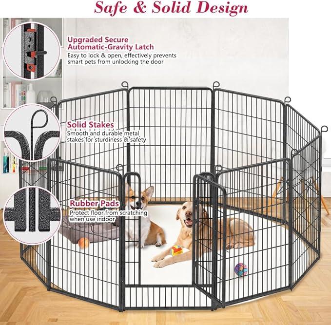 Dog Playpen 40 inch Dog Fence for Outdoor Indoor Use Heavy Duty Metal Dog Pen for Large Dogs, Rustproof Pet Playpen Portable Pet Fence Outdoor for Yard, RV Camping, Customizable, 42 Panels