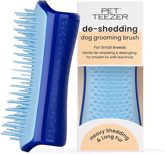 Pet Teezer by Tangle Teezer De-Shedding Dog Grooming Brush, Dry Brush or Dog Bath Brush for Wet or Dry Fur, Small, Navy & Sky Blue