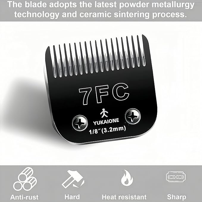 7F Dog Clipper Blade: Titanium Coated SK2 Steel, Universal Fit for Andis, Oster A5, Wahl KM - 1/8" Cut for Dogs & Cats
