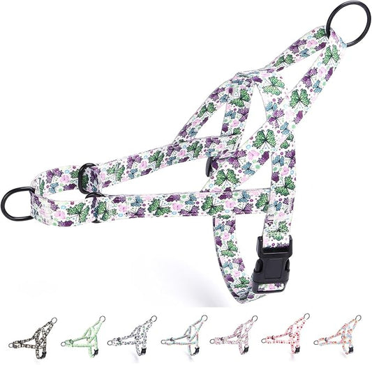 No Pull Dog Harness for Small, Medium, and Large Pets - Floral Pattern Nylon Safety Training Dog Harness (M, Butterfly)