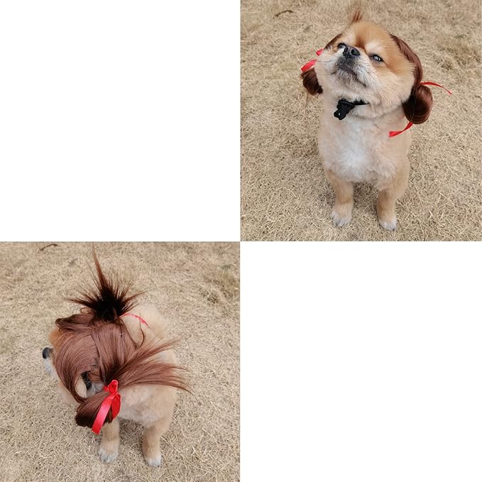pet k9 Funny Dog Cosplay Wig, Headwear Apparel Toy,Pet Costumes, Cat Dress up for Halloween, Christmas, Parties, Festivals, Dog Wigs for Small Medium and Large Sized Dogs (Brown Braids)