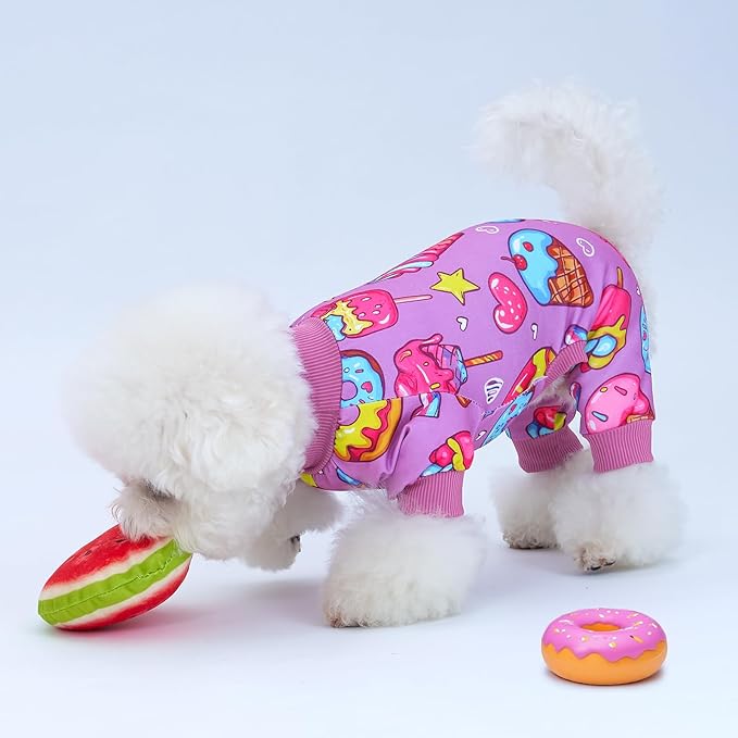 XPUDAC 4 Pieces Dog Pajamas for Small Dogs Pjs Clothes Puppy Onesies Outfits for Doggie Christmas Shirts Sleeper for Pet