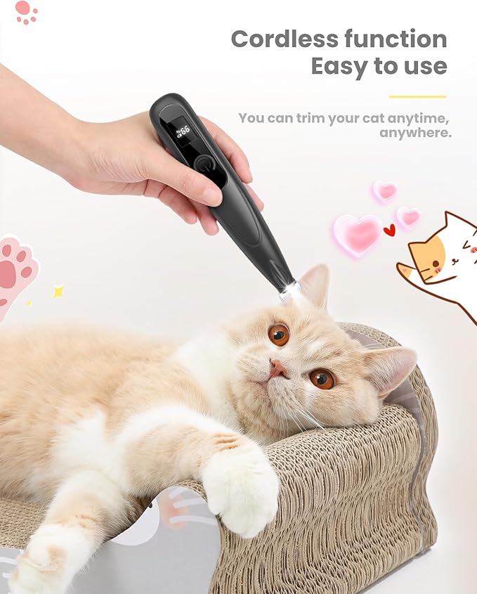 Cat Clippers with LED Display,35dB Ultra-Low Noise Cat Hair Trimmer Shaver, Cordless Dog Paw Trimmer with LED Light,Type-C Rechargeable Cat Dog Clippers for Grooming Paws, Ears, Face, Rump