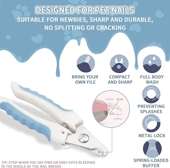 Cat & Dog Nail Clippers with Safety Guard 2Pcs, Professional Pet Nail Clippers for Cats, Kitten Nail Clipper, Cat Claw Clippers,Sharp and Safe,Cat Claw Trimmer Includes Nail File Blue