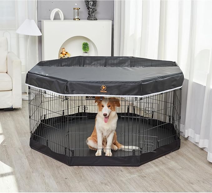 PJYuCien Dog Playpen Bottom Pad + Top Cover,Fits 24 Inch 8 Panels Regular Octagon Metal Exercise Pet Pen,Black (Note:Playpen Not Included !!!!)