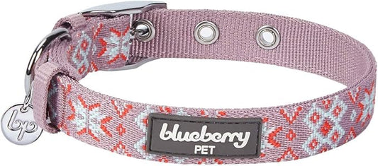 Blueberry Pet 3 Patterns Southwestern Modern Tribal Print Thistle Braided Adjustable Dog Collar with Metal Buckle, Neck 17-20.5", for Large Breed