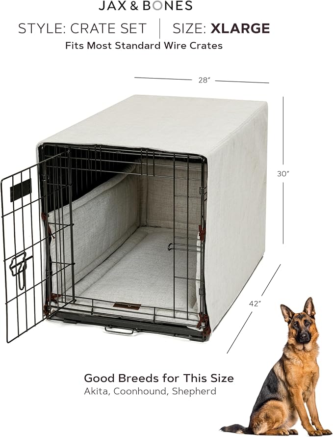 Jax & Bones Dog Crate Cover & Dog Crate Pad Set - Includes Crate Bed, Kennel Cover, & Soft Liner That Acts Like a Bumper - Extra Large Lark Graphite - Made in USA