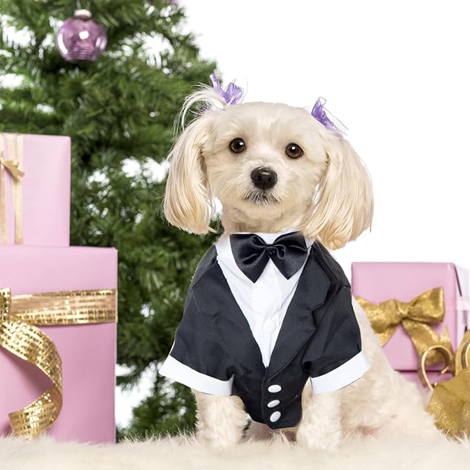 Heliltd Dog Suit with Bow Tie Pet Tuxedo for Small Dogs Cats Formal Cat Clothes Puppy Outfits Pet Costume for Wedding Birthday Halloween(X-Large