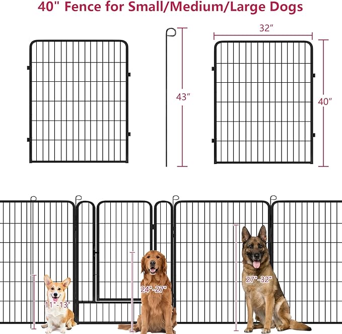 Dog Playpen, 40 inch Height 4 Panels Heavy Duty Dog Fence Pet Playpen with Door, Anti-Rust Dog Exercise Pen with Lock, Portable Pet Fence Outdoor for Yard RV Camping