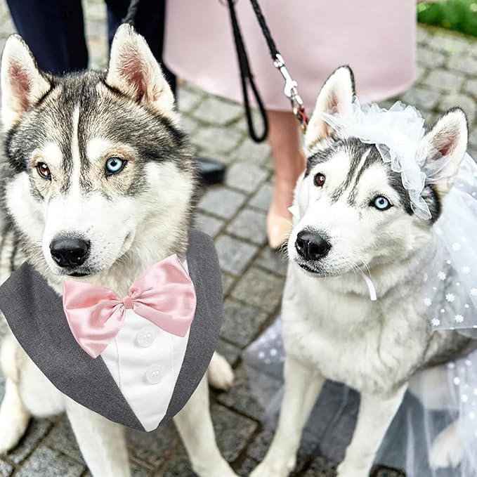 AOFITEE Dog Tuxedo Formal Dog Suit and Bandana Set, Gentle Dogs Wedding Party Suit Bow Tie Shirt, Tuxedo for Small Dogs Costume Outfit with Detachable Bowtie Collar for Christmas Halloween Dress Up