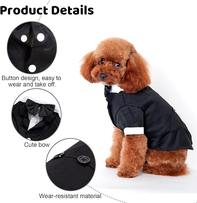 Heliltd Dog Suit with Bow Tie Pet Tuxedo for Small Dogs Cats Formal Cat Clothes Puppy Outfits Pet Costume for Wedding Birthday Halloween(Middle