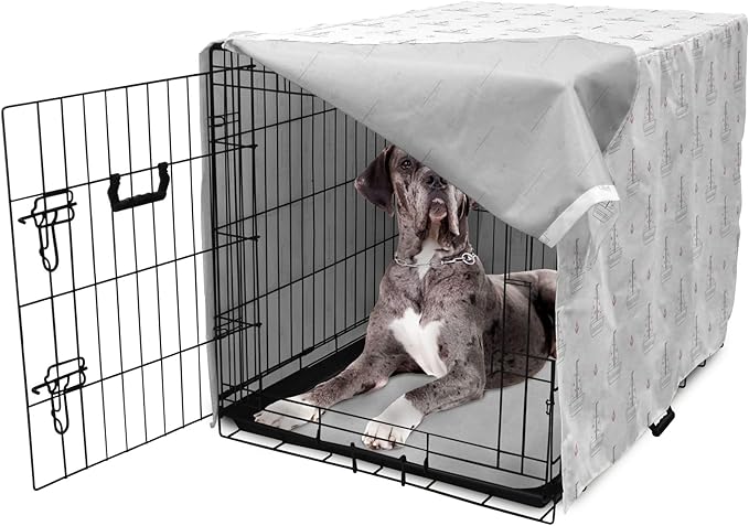 Lunarable Sail Boat Dog Crate Cover, Heart Patterned Sail with Anchor Ships Transportation Nautical, Easy to Use Pet Kennel Cover for Medium Large Dogs, 48 Inch, Blush Black White