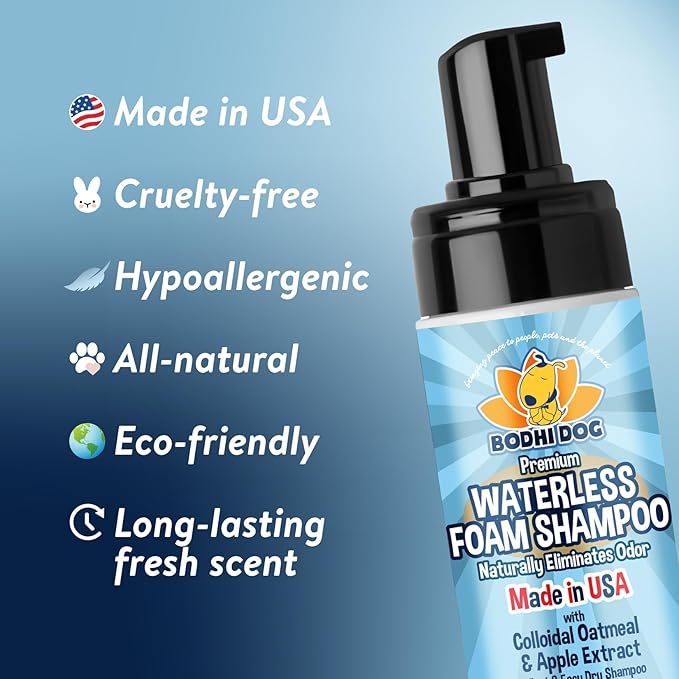 Bodhi Dog Waterless Foaming Shampoo - Dry Shampoo for Bathless Cleaning, No Rinse Required - Natural, Gentle Cleaner for Sensitive Skin - Made in USA (8 Fl Oz)
