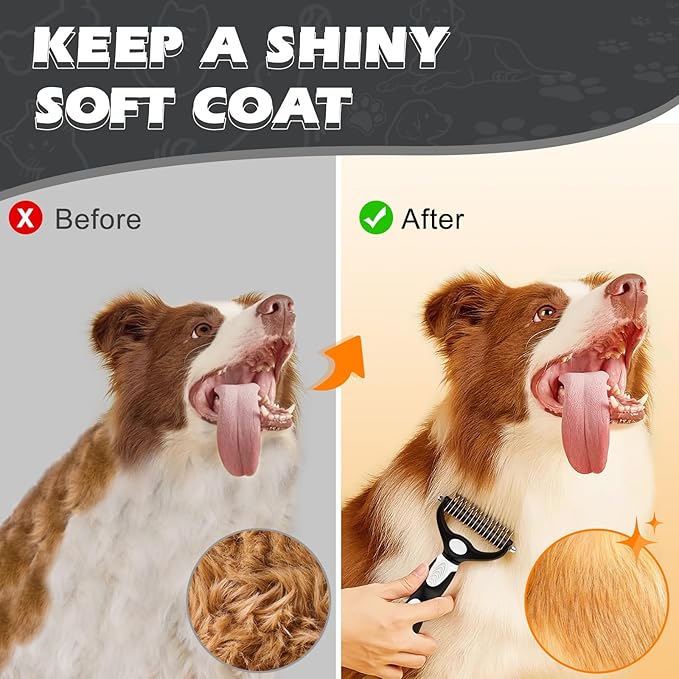 3PCS Dog Grooming Kit I Dog Brush for Shedding I Deshedding Dog Brush I Metal Dog Comb I Dog Bath Brush I Undercoat Rake for Dogs and Cats I Premium Pet Supplies (White Black)