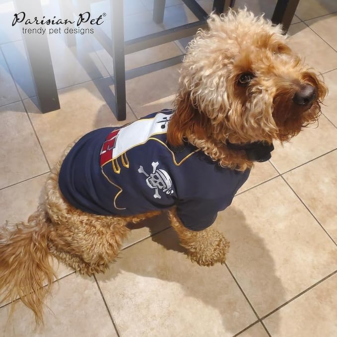 Parisian Pet Captain Sparrow - Pirate Dog Shirt - Embroidered Costume, 100% Cotton & Polyester, Sleeved, Black - Large Dog Shirt