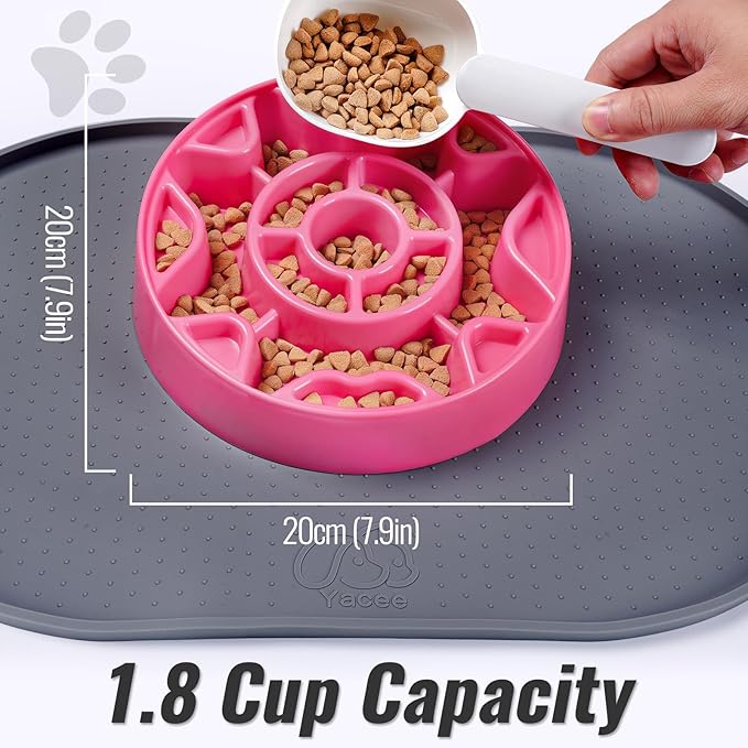 Tilted Slow Feeder Dog Bowl for Flat Face Breeds, Retro Style Non-Skid Food Bowl for Flat Face Breeds for Dogs & Cats Large, Small (Pink)