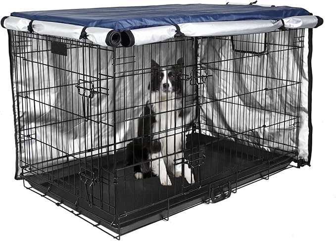Medibot Dog Crate Cover 42 inch - Double Door, Dog Kennel Indoor, Waterproof Dog Kennel Cover with Air Vent Window, for Indoor/Outdoor Most Wire Dog Crate(Navy Blue)