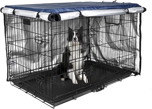 Medibot Dog Crate Cover 42 inch - Double Door, Dog Kennel Indoor, Waterproof Dog Kennel Cover with Air Vent Window, for Indoor/Outdoor Most Wire Dog Crate(Navy Blue)