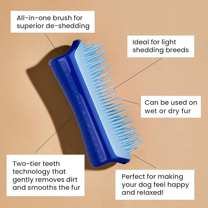 Pet Teezer by Tangle Teezer De-Shedding Dog Grooming Brush, Dry Brush or Dog Bath Brush for Wet or Dry Fur, Small, Navy & Sky Blue
