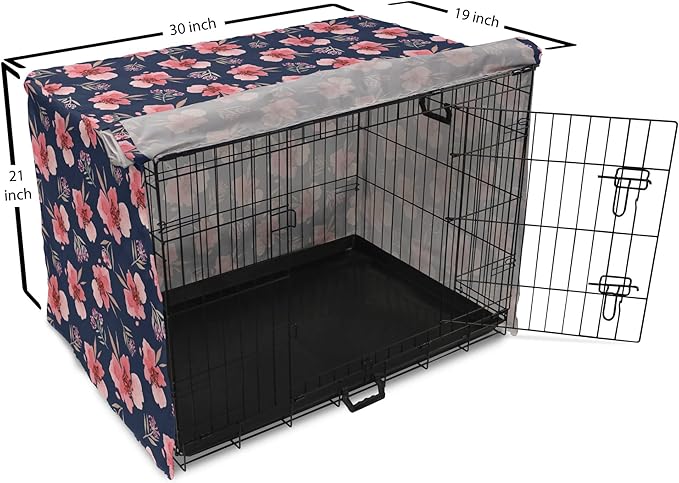 Ambesonne Watercolor Dog Crate Cover, Nature Inspired Composition with Pink Garden Flora Vintage Petals, Easy to Use Pet Kennel Cover for Cats & Medium Dogs, 30 Inch, Navy Blue Coral