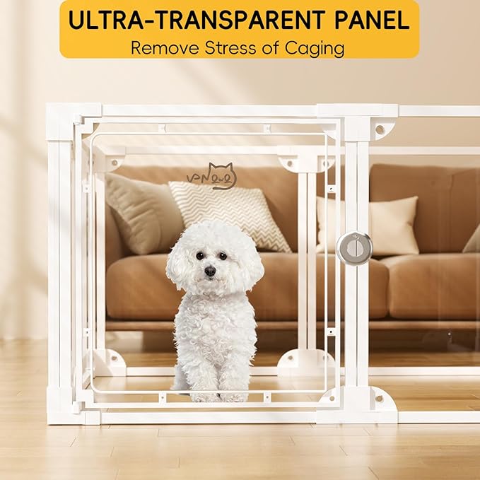 Clear Acrylic Metal Dog Playpen Indoor, Easy Assemble Transparent Puppy Playpen, Expandable & Durable Dog Fence for Puppies and Small Dogs (23.6" H, 10PCS)
