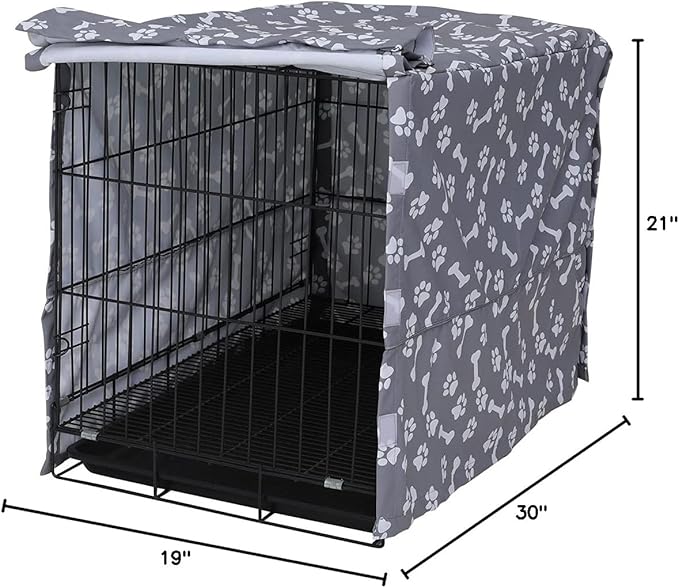 Dog Crate Cover for Wire Crates, Heavy Nylon Waterproof, Fits Most 48" inch Dog Crates, Easy to Put On, Take Off, and Adjust - Cover only - GrayPaw - M