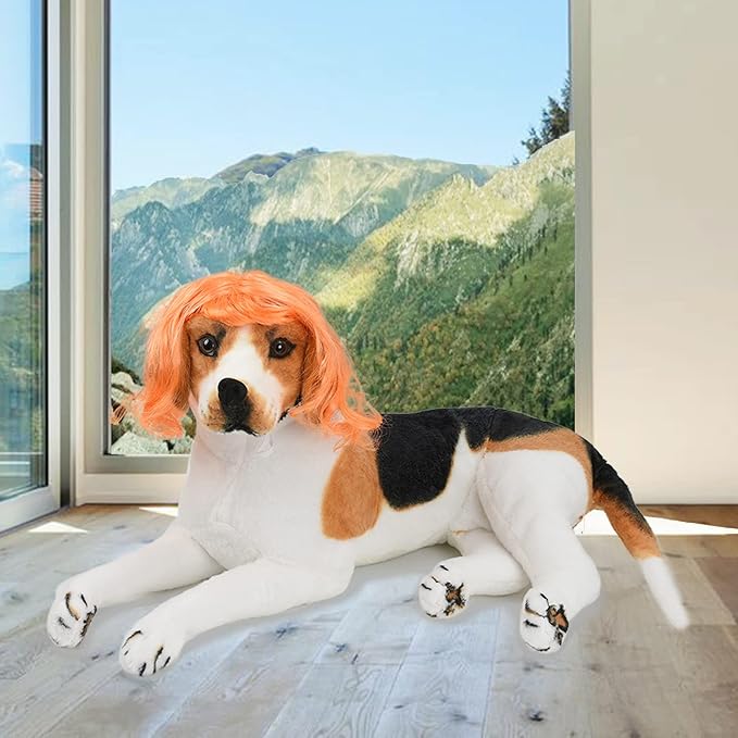 Funny Orange Long Curly Dog Wig, Cat Cosplay Wig, Pet Wigs for Halloween, Christmas, Parties, Festivals, Dog Wigs for Small Medium and Large Dogs