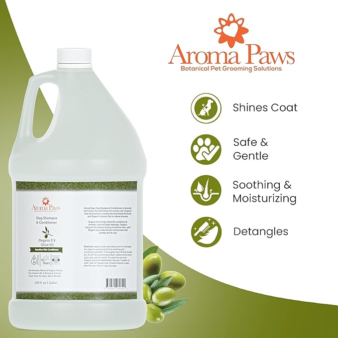 Dog Shampoo and Conditioner - Aromatic Tearless Shampoo for Cleansing, Grooming, and Conditioning - Moisturizing Anti Itch Shampoo for Dogs and Puppies - Ultra Sensitive Olive Oil, 1 Gallon