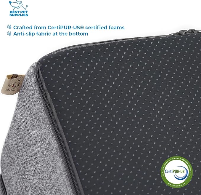 Best Pet Supplies Portable Foldable Foam Pet Stairs/Steps for Couch, Sofa, and High Bed, Non-Slip Bottom Balanced Paw Safe - Gray Linen, Foldable 4-Step (H: 22")