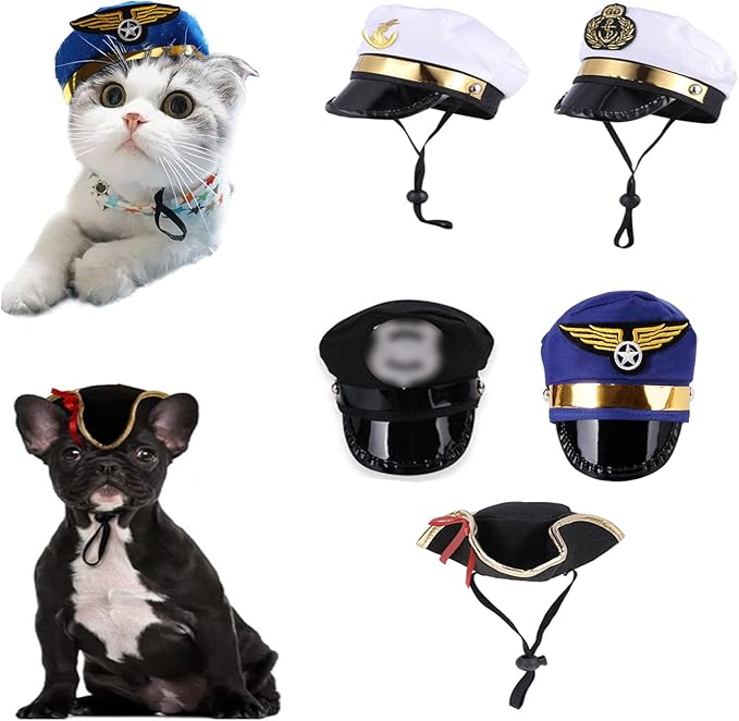 Soochat Pet Captain Hat Dog Cat Sailor Hat for Halloween Cosplay Costume Hat Accessories Photo Props