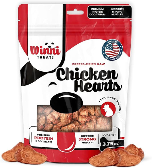 Freeze Dried Chicken Hearts for Dogs - Limited Ingredient Preservative Free High Protein Dog Treats - Raw Single Ingredient Treats for Pets - 3.75oz Bag
