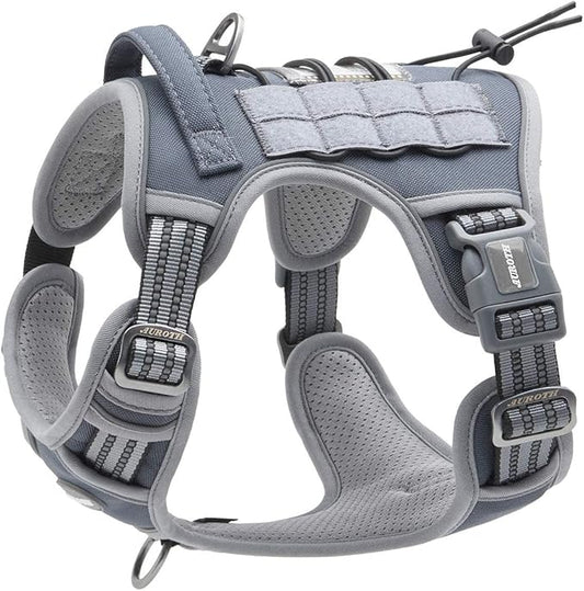 Auroth Tactical Dog Harness for Small Medium Dogs No Pull Adjustable Pet Harness Reflective K9 Working Training Easy Control Pet Vest Military Service Dog Harnesses Grey M