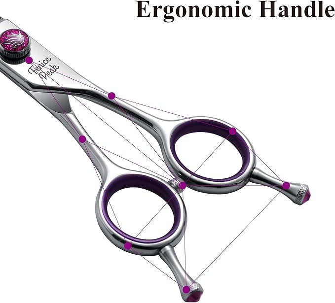 Fenice Peak 7.5'' Fluffy Dog Grooming Scissors Professional 440C Curved Thinning Shears 55% Thinning Rate and 30°Curved Sharp and Durable with Decorative Screws & Tails